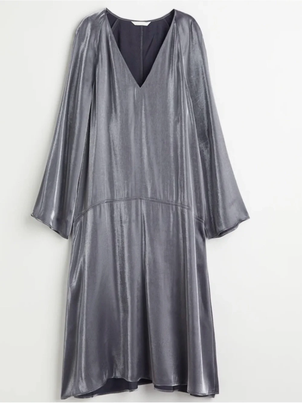 H&M Shimmering Metallic Grey Midi Dress, oversized